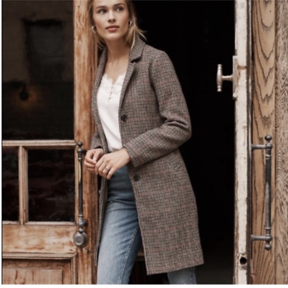 Abercrombie & Fitch Houndstooth Dad Trench Wool Blend Coat Size XS